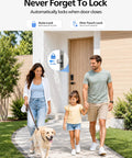 Family walking with dog near Top Shelf Matte Black Wifi Smart Lock With Fingerprint Keyless Entry and Lever Handles.