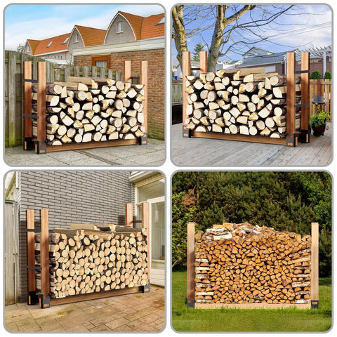Rugged Outdoor Firewood Rack With Easy Adjustable Length Wood Storage Brackets Kit Log Stacking Stand For Outdoor And Indoor Fireplaces Heavy Duty Black Set Of Two No Fuss Easy Use