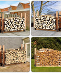 Adjustable Firewood Rack Set Of 4 For Outdoor And Indoor Use Heavy Duty Steel Log Stacking Stand Brackets in use outdoors