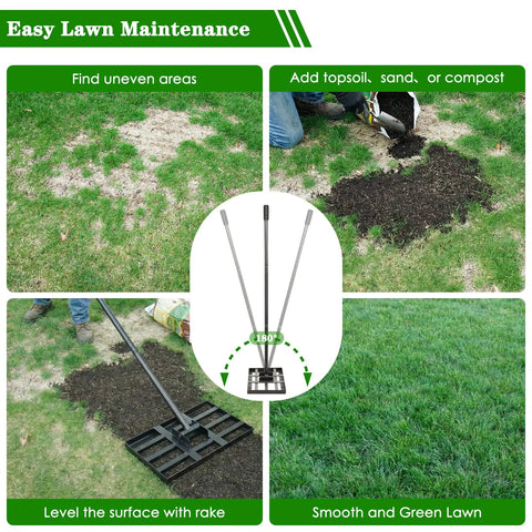 Beefy Heavy Duty Lawn Leveling Rake 17 By 10 Inch Stainless Steel Landscape Rake for soil and sand leveling in garden use