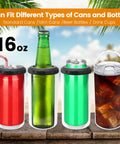 Premium 4 Pack 16 Oz Sublimation Beer Can Cooler Blanks displaying different can types, including standard, slim, and beer bottles.