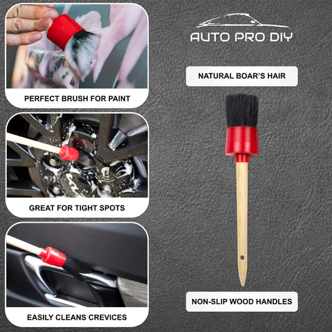 11 Piece Car Detailing Kit For Wheels Exterior And Interior Cleaning with boar hair brush and wooden handle