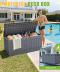 82 Gallon Outdoor Storage Box With Lid For Patio Furniture Garden Tools And Pool Supplies Weatherproof UV Resistant Lockable Gray Backyard Organizer Pro