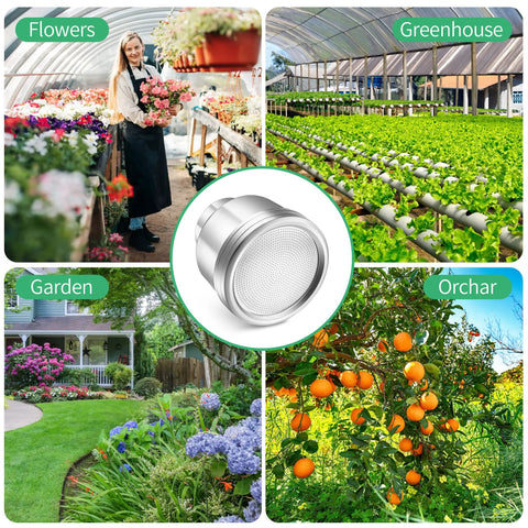 Aluminum Three Quarter Inch Water Nozzle with 2000 Tiny Holes for gardens, greenhouses, nurseries, orchards, and flowers.