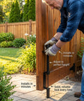 Man installing Tough As Nails Matte Plastic Pull Gate Latch For Wooden Fences And Metal Gates With No Sweat Outdoor Yard Entry Hardware Easy Upgrade Backyard Walkway Closure Kit Pack Of Ten.