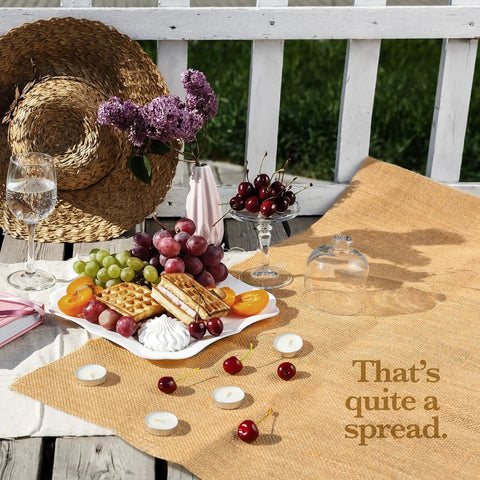 Extra Wide 40 Inch Burlap Roll, 15 Feet Long, Heavy Duty Natural Burlap Fabric Made From Jute Fiber For DIY Decor used in picnic setup