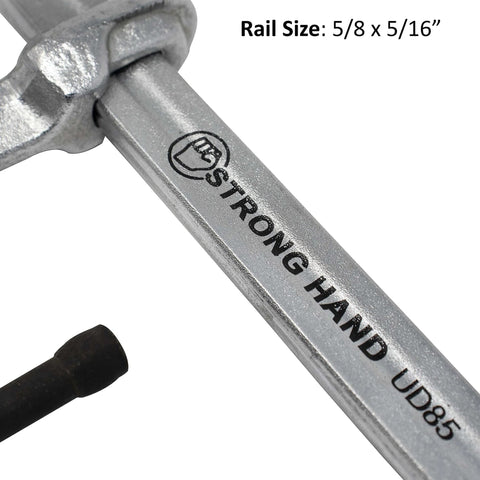 Close-up of Light Duty Utility Clamp UD45 With 4.5 Inch Capacity And 500 Pound Clamping Power, rail size five eighths by five sixteenths inch.