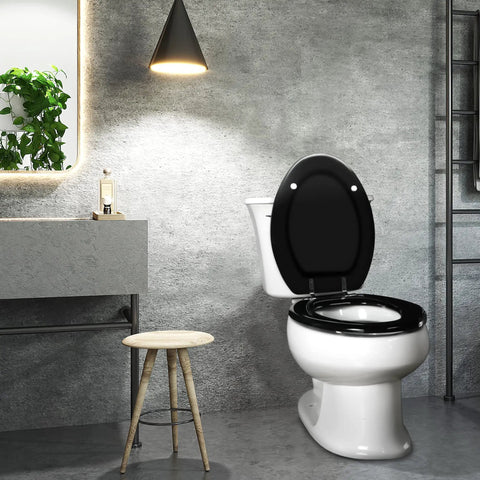 Whisper Quiet Close Elongated Toilet Seat With Zinc Alloy Hinges, Quick Release For Easy Cleaning, UV Wood Molded Lid, Black Finish, Durable And Quiet, Fits All American Toilets For A Tight, Noise Free Sit