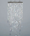 Two Tier Sparkling Iridescent Acrylic Beaded Hanging Chandelier Light Fixture For Weddings Prom Dance Floor Ready Decor Centerpieces And Party Decor W8.5 X H20 For Any Event And More, iridescent beads shimmer against a plain background
