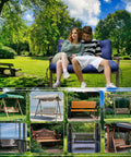 Couple sitting on porch swing with Porch Swing Cushions For Garden And Patio 2 To 3 Seater Waterproof Replacement Cushions