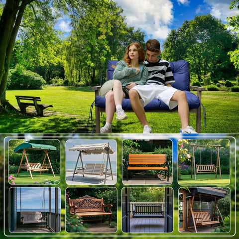 Couple sitting on porch swing with Porch Swing Cushions For Garden And Patio 2 To 3 Seater Waterproof Replacement Cushions