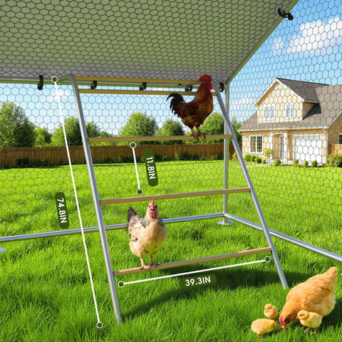 Heavy Duty Outdoor Metal Chicken Coop with Run and Waterproof UV Cover for Yard Walk In Poultry Cage with Roosting Perch