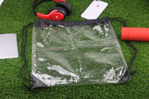 Clear Drawstring Bags Two Pack, Waterproof Stadium Security Approved Small Clear Bags For Sports Events, 17x13 inch PVC on grass