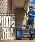 Powerhouse Electric Pressure Washer With 2100 Max PSI And 1.76 Max GPM Lightweight 18 Lb with built-in carry handle in use on house siding