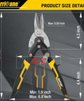 10 Inch Aviation Tin Snips With High Leverage Dual Pivot Cr-Mo Cutters for Clean Straight Cuts on Metal Sheets size chart