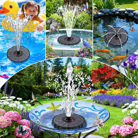Cloudy Day Ready Solar Fountain For Bird Bath With 2000mAh Battery Backup Glass Garden Water Feature With 3.5W Pump 8 Nozzles