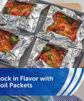Everyday Strength Aluminum Foil Roll for freezer and grill safe cooking used for foil packets with vegetables and chicken.