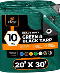 Heavy Duty Poly Tarp 20 Ft By 30 Ft 10 Mil Thick Waterproof UV Blocking Outdoor Cover With Laminated Coating Reversible Green And Black Grommets Weatherproof Gear Shelter For Equipment Boats Camping And More, packaged view