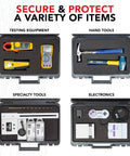 Open Universal Hard Carrying Case With Premium Kaizen Pick And Pluck Foam showing tools and electronics safely secured in layout.