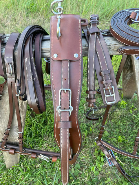 All Leather Driving Harness For Horse Drawn Carriage Brown Premium Quality Adjustable Fit For Pony To Small Horse hanging