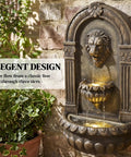 Wall Mounted Outdoor Fountain With 3 Tier Cascade, Adjustable Flow And LED Lights, Bronze Resin Garden Fountain for patio