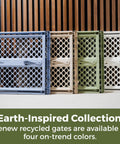 Recycled Plastic Baby Gate Pressure Mounted Doorway Safety Barrier Indoor Outdoor Use in four colors displayed together.