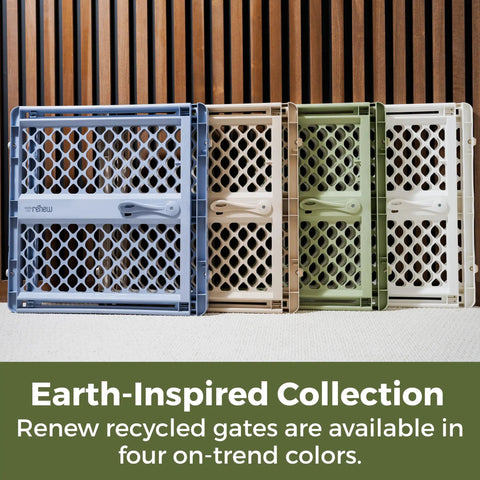 Recycled Plastic Baby Gate Pressure Mounted Doorway Safety Barrier Indoor Outdoor Use in four colors displayed together.