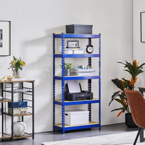 Heavy Duty 3 Pack 5 Tier Metal Storage Shelves For Garage Featuring Fully Adjustable Modular Frame In Bright Blue To Flex Your Storage Game Without Any Extra Effort Today