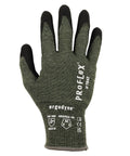 Back view of green Cut Resistant Work Gloves With Aramid Fiber For Contact Heat And Sharp Object Protection, Sandy Nitrile Coated Palms, Large size.
