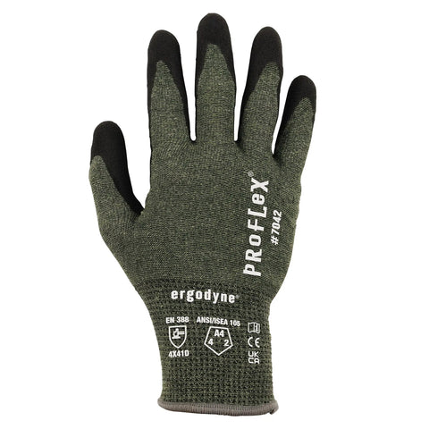 Back view of green Cut Resistant Work Gloves With Aramid Fiber For Contact Heat And Sharp Object Protection, Sandy Nitrile Coated Palms, Large size.