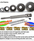Life Palette hole saw kit with five saws (30–70mm) plus shaft and center drill for SDS‑Plus hammer drills