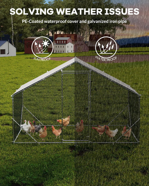 Walk In Chicken Coop For Hens With Waterproof UV Resistant Cover And Reinforcing Ribs in a backyard, hens inside