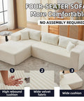 No Fuss 107 Inch Modular Sofa Set Of 2 With Left Facing Chaise, White Corduroy Fabric, No Assembly Required, L Shaped Recliner, Headrests