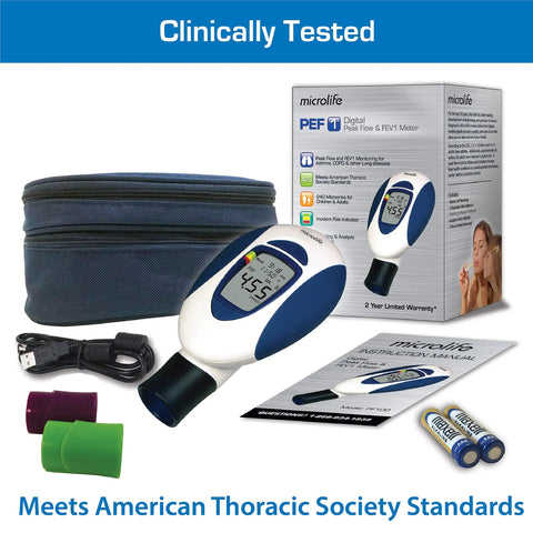Clinically tested Deluxe Peak Flow Meter Kit For Home Use Lung Health With PEF And FEV1 Readings Early Asthma Attack Detection Spirometer For All Ages Perfect For Monitoring Asthma COPD And Other Lung Conditions, case and manual