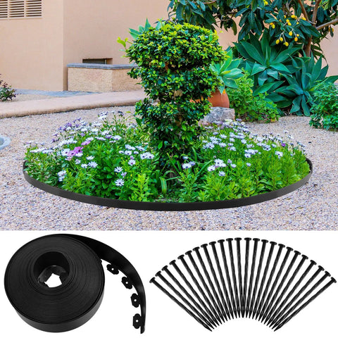 4 Inch By 100 Foot Landscape Edging Kit Plastic Garden Border Coil With 90 Anchoring Spikes for Lawn Garden Yard and Flower Beds