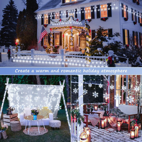 Snowflake Icicle Christmas Lights For Outdoor Decor, 6.5Ft 144LED Curtain String With 12 Drops, in garden and porch view