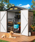 Heavy Duty 6x6 Outdoor Storage Shed With Lockable Double Doors, Galvanized Steel Build, Built In Ventilation, Weather Tough, All Season Ready, Ideal For Wheelbarrows, Bikes, Lawn Mowers, Yard Bins And Garden Gear, Black Brown