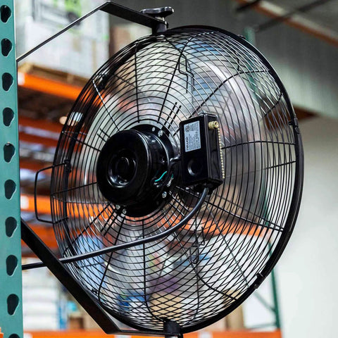 WindPro18W Wall Mount Fan High Velocity Industrial Shop Garage Fan With 3 Speed Settings And 3000 CFM Black installed in workshop