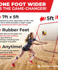 Adjustable 7x5 Volleyball Practice Rebounder Net for Quick Returns Portable Training Gear Game Changer shown in a gym