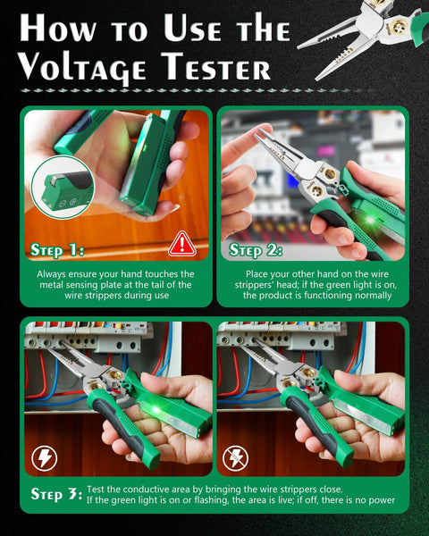 Step-by-step guide using 8 In 1 Wire Strippers With Voltage Tester And Cable Cutter Plier Twister Crimper Multifunctional Tool