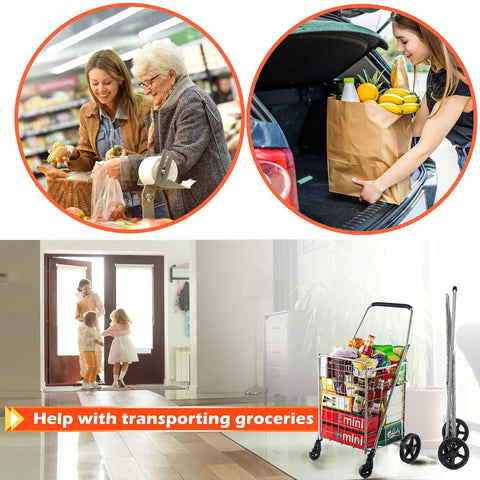 Foldable Grocery Cart On Wheels Lightweight Yet Heavy Duty Shopping Cart holds groceries in a kitchen setting