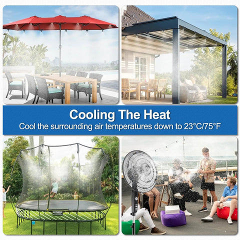 Outdoor Patio Misting System For Cooling Your Yard 75 Ft 23 M Kit Cools Surrounding Air Up To 68F on patio, gazebo, trampoline, party