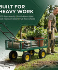 Heavy Duty 1000 Lb Capacity Mesh Steel Garden Cart With 10 In Flat Free Wheels, folding utility wagon with removable sides