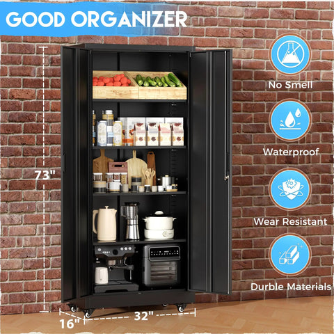 Beefy Heavy Duty Steel Rolling Storage Cabinet On Wheels With Locking Doors 73 Inch Tall Black Tool Cabinet Open