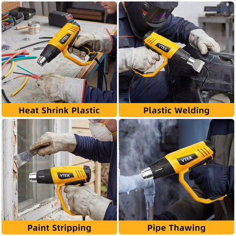 Heavy Duty 1800W Heat Gun With Quick Heating Adjustable 140°F To 1202°F Thermostat, 3 Speed Airflow, 4 Nozzles in use