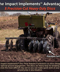 Disc Plow Harrow With Weight Tray For ATV UTV And Garden Tractors showcasing eight precision-cut heavy-duty discs in use