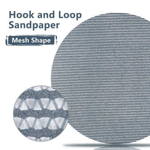 Heavy Duty 5 Inch 60 Grit Sanding Discs 70 Pack with hook and loop fabric mesh for orbital sanders close-up