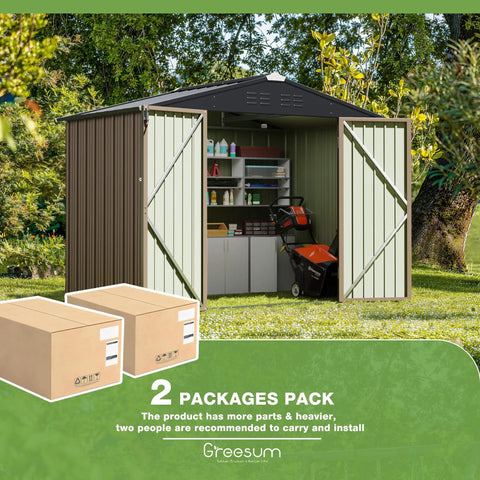 8x6 Foot Outdoor Storage Shed With Sloped Roof Metal Garden Tool Shed With Locking Door For Patio Storage in backyard