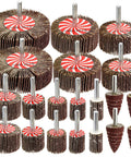 Twenty Piece Pro Grade Abrasive Flap Wheel Sander Set With Eight Flap Wheel Sizes And Two Cone Shapes, 80 Grit, One Quarter Inch Shank, Drill Ready For Metal And Wood, Rust Removal Made Easy, product layout view.