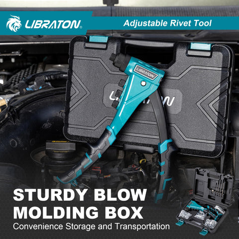Heavy Duty Pop Rivet Gun Kit For Pros And DIYers, Manual Riveter Set with 160 Aluminum Rivets, storage case detail